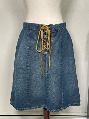 Vintage Y2K Lace Up Tie Denim Full Skirt Midi Size 12P /Medium